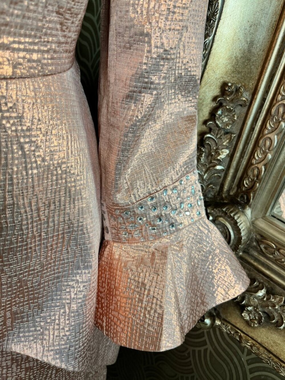 Midnight velvet peach-colored brocade skirt suit - Picture 5 of 8